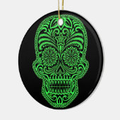Decoratieve groene en zwarte suikerschedel keramisch ornament (Links)