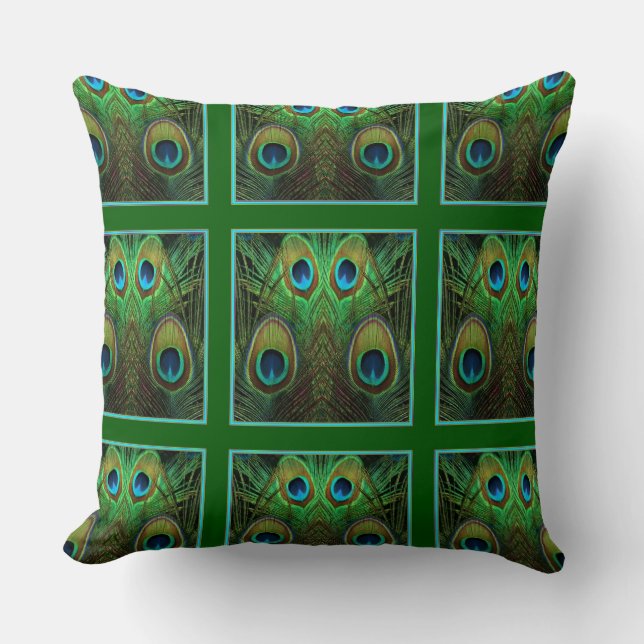 Decoratieve groene Peacock Feathers Pattern-Kussen Kussen (Voorkant)
