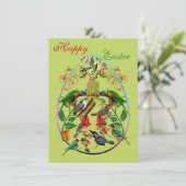 Decoratieve groenvogels uit de paastijd feestdagenkaart (Staand voorkant)