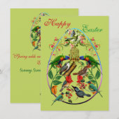 Decoratieve groenvogels uit de paastijd feestdagenkaart (Voorkant / Achterkant)