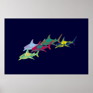 decoratieve haaien afdrukken poster