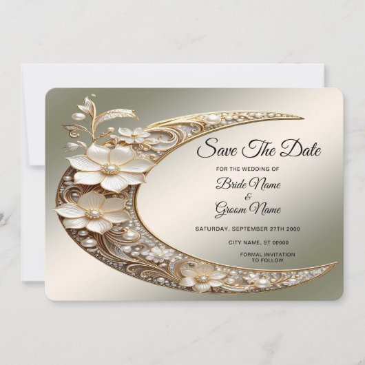 Decoratieve Halvemaan Frame Sla de Datum Op Save The Date (Voorkant)