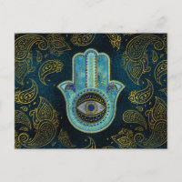 Decoratieve Hamsa Handje met paisley achtergrond