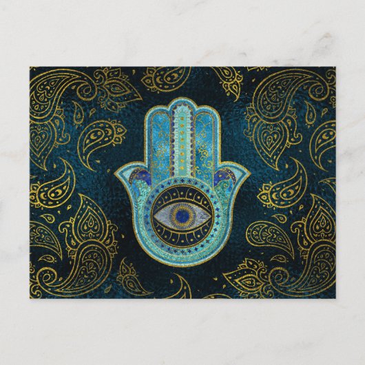 Decoratieve Hamsa Handje met paisley achtergrond Briefkaart (Voorkant)