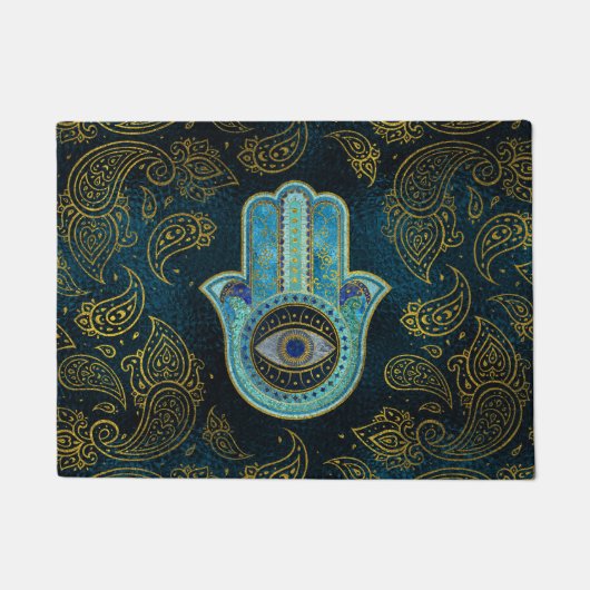 Decoratieve Hamsa Handje met paisley achtergrond Deurmat (Voorkant)