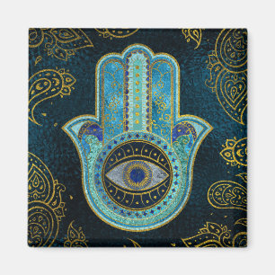 Decoratieve Hamsa Handje met paisley achtergrond Magneet