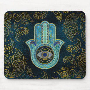 Decoratieve Hamsa Handje met paisley achtergrond Muismat