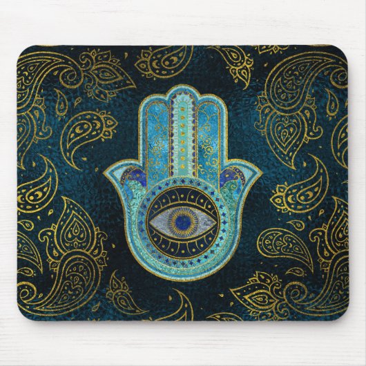 Decoratieve Hamsa Handje met paisley achtergrond Muismat (Voorkant)