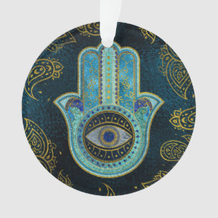 Decoratieve Hamsa Handje met paisley achtergrond Ornament