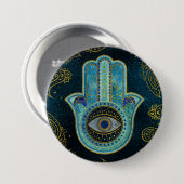 Decoratieve Hamsa Handje met paisley achtergrond Ronde Button 7,6 Cm (Voorkant /achterkant)