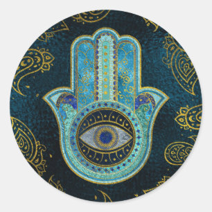 Decoratieve Hamsa Handje met paisley achtergrond Ronde Sticker
