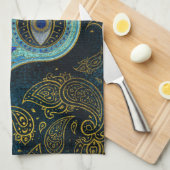 Decoratieve Hamsa Handje met paisley achtergrond Theedoek (Quarter Fold)