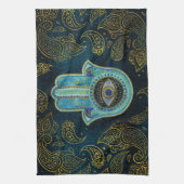 Decoratieve Hamsa Handje met paisley achtergrond Theedoek (Verticaal)