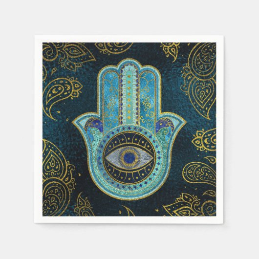 Decoratieve Hamsa Handje met paisleyachtergrond Servet (Voorkant)