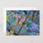 Decoratieve handbeschilderde paraplu's in het dorp briefkaart (Voorkant / Achterkant)