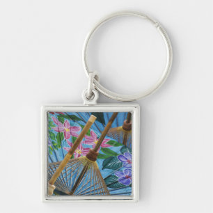 Decoratieve handgeschilderde paraplu's in het dorp sleutelhanger