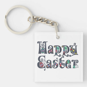 Decoratieve Happy Easter Typografie   Button Sleut Sleutelhanger