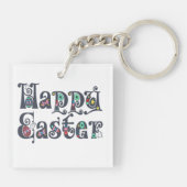 Decoratieve Happy Easter Typografie | Button Sleut Sleutelhanger (Achterkant)