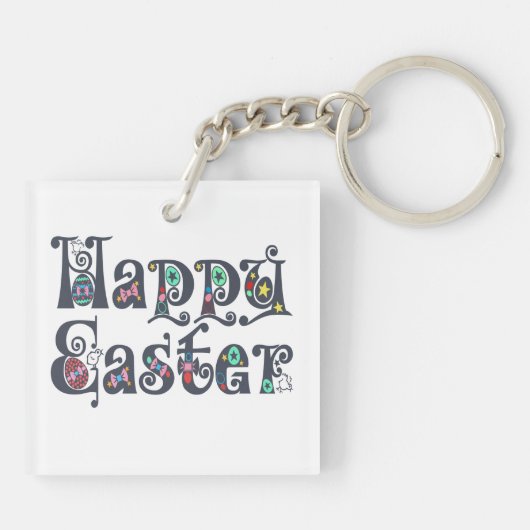 Decoratieve Happy Easter Typografie | Button Sleut Sleutelhanger (Achterkant)