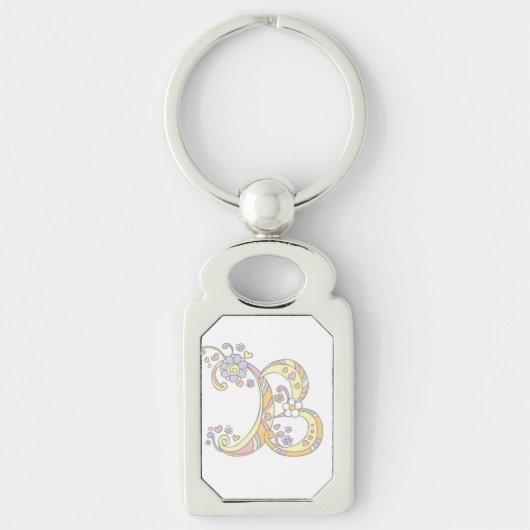 Decoratieve harten bloemen initiaal letter B Sleutelhanger (Voorkant)
