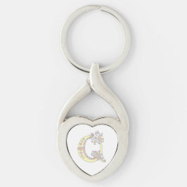 Decoratieve harten bloemen initiaal letter Q Sleutelhanger