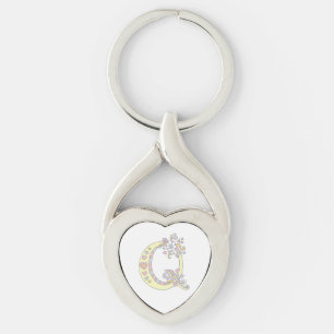 Decoratieve harten bloemen initiaal letter Q Sleutelhanger