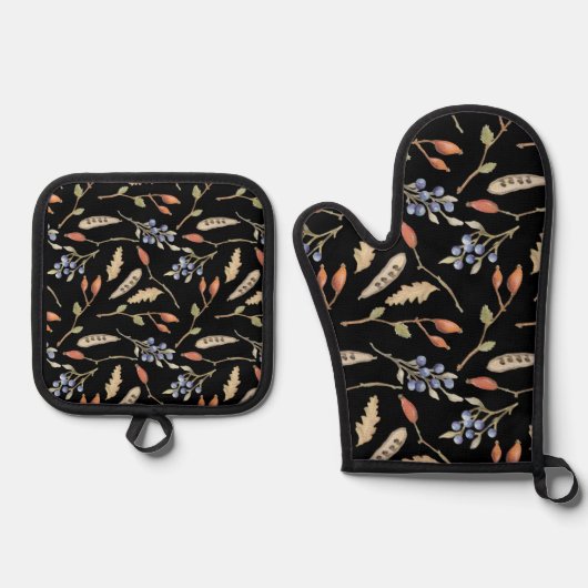 Decoratieve Herfst themapatroon Ovenwant & Pannenlap Set (Voorkant)