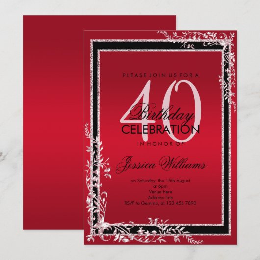 Decoratieve hoeken Ruby & Black Verjaardag Kaart (Voorkant / Achterkant)