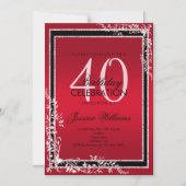 Decoratieve hoeken Ruby & Black Verjaardag Magnetische Uitnodiging (Voorkant)
