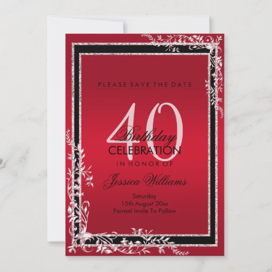 Decoratieve hoeken Ruby en Black Birthday Save The Date (Voorkant)