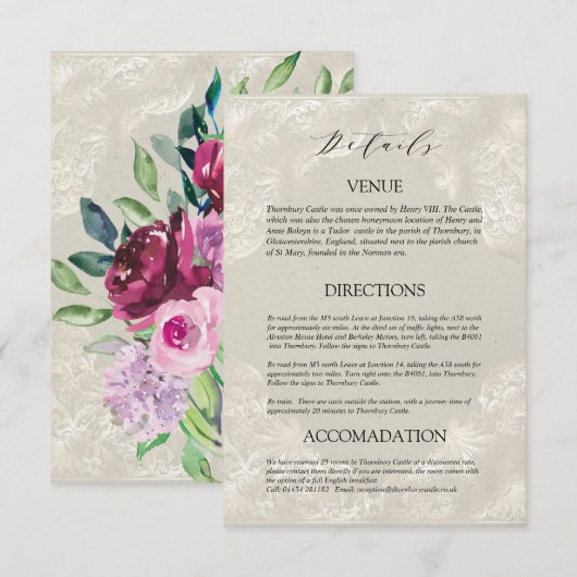 Decoratieve honden, wijn en roze rozen bruiloft informatiekaartje (Voorkant / Achterkant)