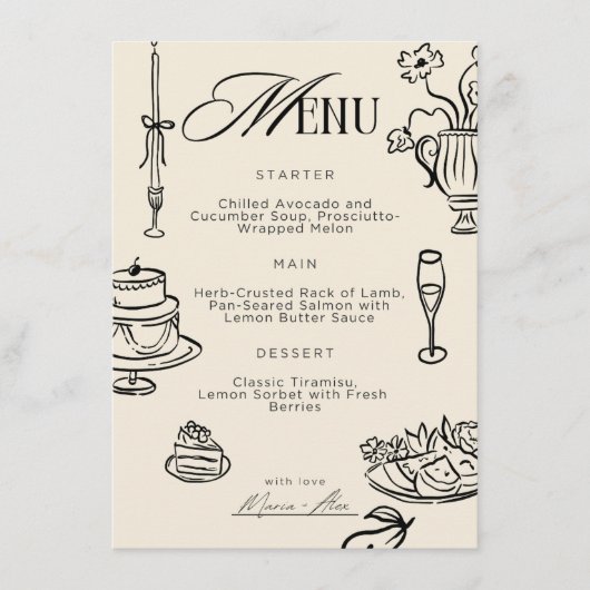Decoratieve Huwelijksmenu – Elegante Beige Viering Menu (Voorkant)