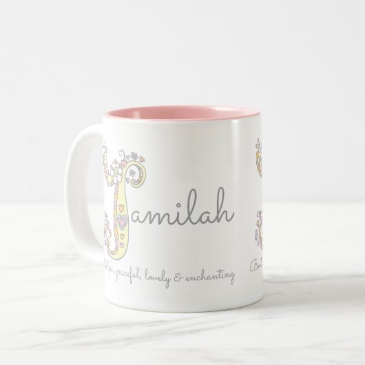 Decoratieve Jamilah of J naam betekent mok (Voorkant links)