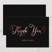 Decoratieve kalligrafie Faux Roos Gold Foil Black Bedankkaart (Voorkant / Achterkant)
