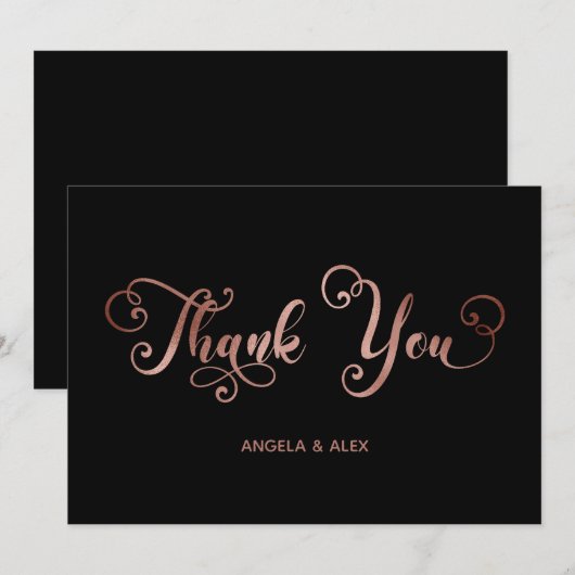 Decoratieve kalligrafie Faux Roos Gold Foil Black Bedankkaart (Voorkant / Achterkant)