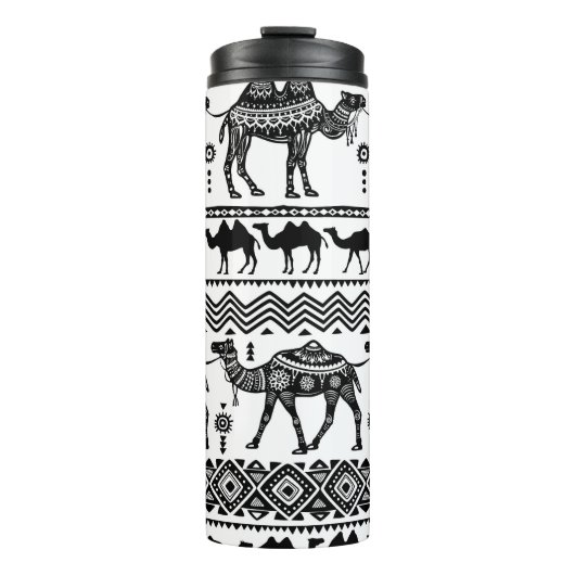 Decoratieve kamelen naadloos patroonontwerp thermosbeker (Voorkant)