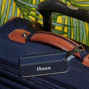 Decoratieve kant afdrukken op blauw bagagelabel