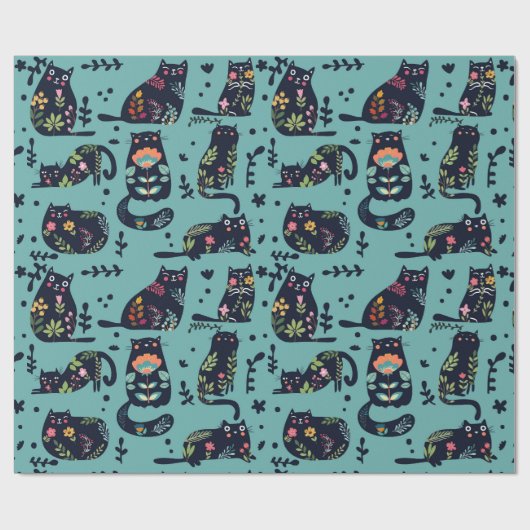 Decoratieve katten cadeaupapier (Vlak)