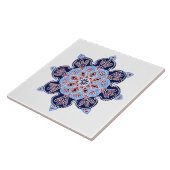 Decoratieve keramische tegel met blauw&rode medall tegeltje (Zijkant)
