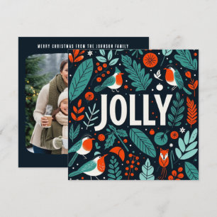 Decoratieve kerst holly bessen en roodborstjes feestdagenkaart