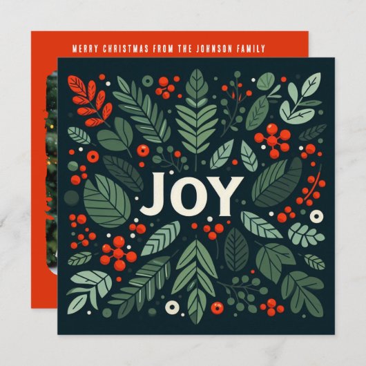 Decoratieve kerst VREUGDE holly bessen Feestdagenkaart (Voorkant / Achterkant)