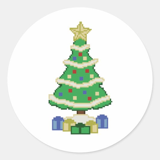 Decoratieve kerstboom, 8-bits videogame Style Cla Ronde Sticker (Voorkant)