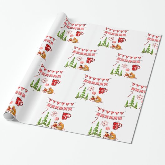 Decoratieve kerstboom cadeaupapier (Uitgerold)