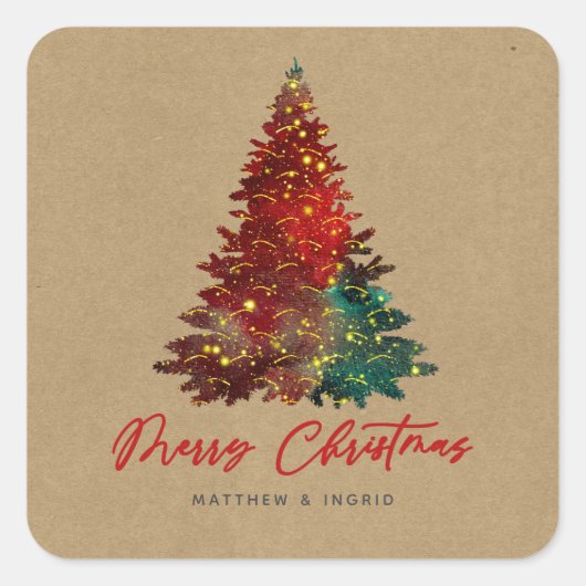 Decoratieve Kerstboom Prettig Kerstfeest Vierkante Sticker (Voorkant)