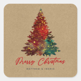 Decoratieve Kerstboom Prettig Kerstfeest Vierkante Sticker