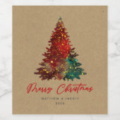 Decoratieve Kerstboom Prettig Kerstfeest Wijn Etiket (Enkel label)