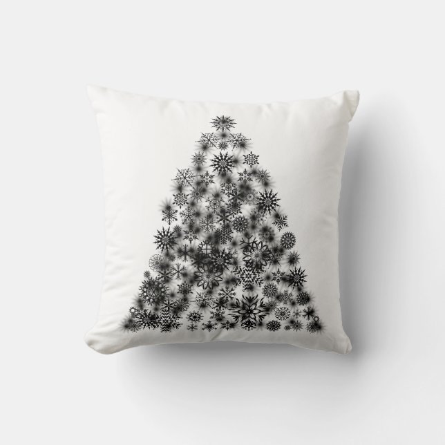 Decoratieve Kerstboom Wit Zwart Glitterend Kussen (Voorkant)