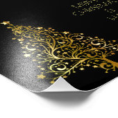 Decoratieve kerstboomsterren zwart goud foto afdruk (Hoek)