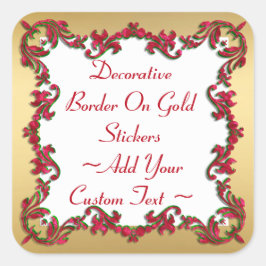 Decoratieve kerstkleuren rand op gouden Sticker
