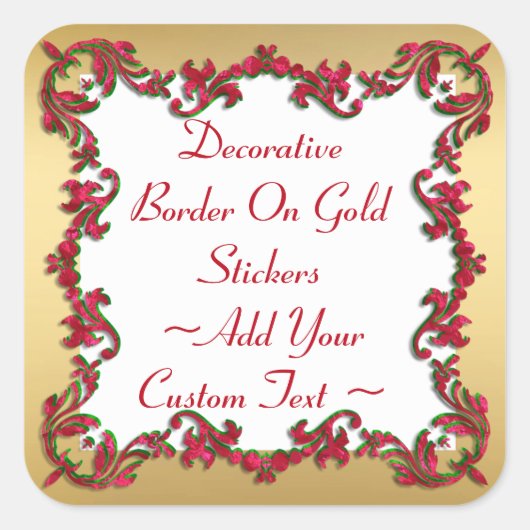 Decoratieve kerstkleuren rand op gouden Sticker (Voorkant)